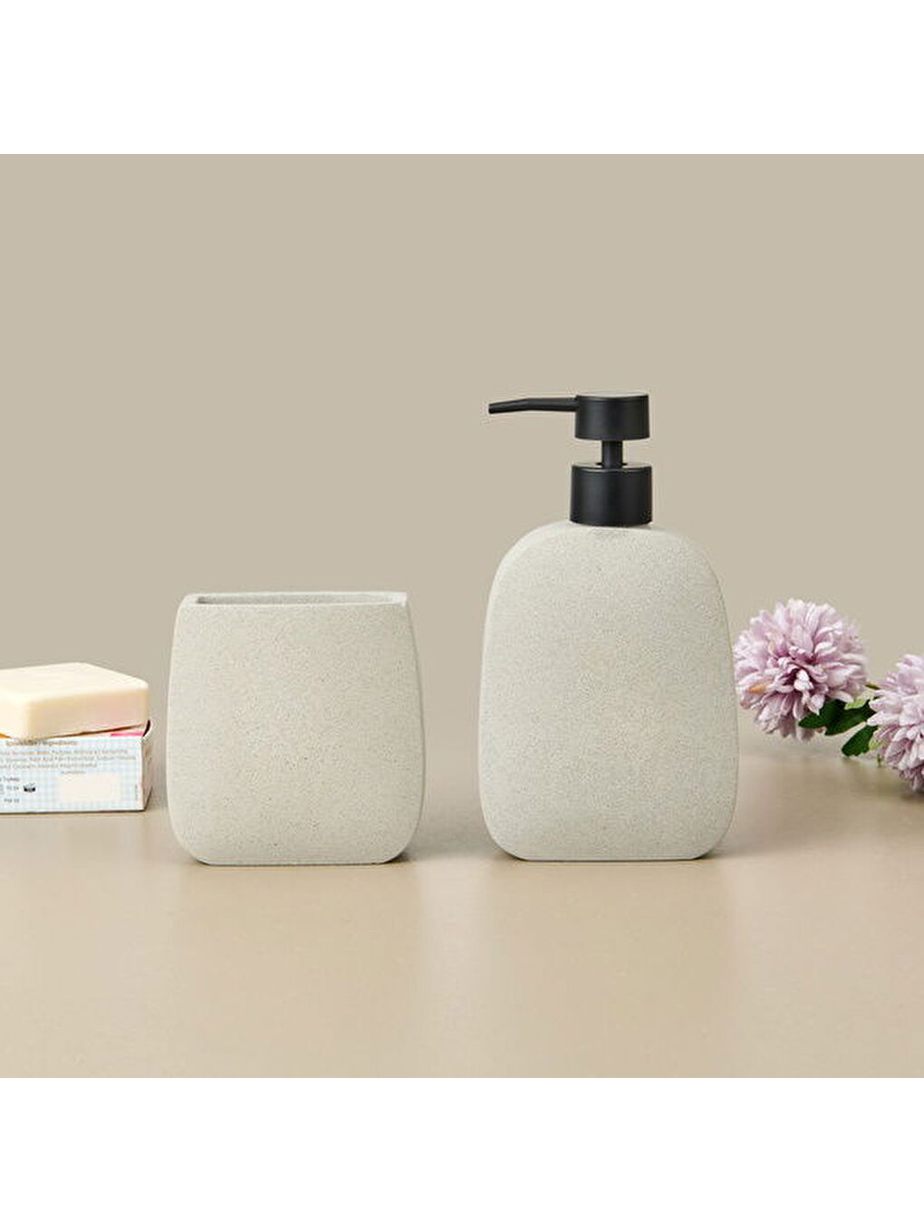 Bath Mithra 2'li Banyo Sıvı Sabunluk Seti - Gri-1