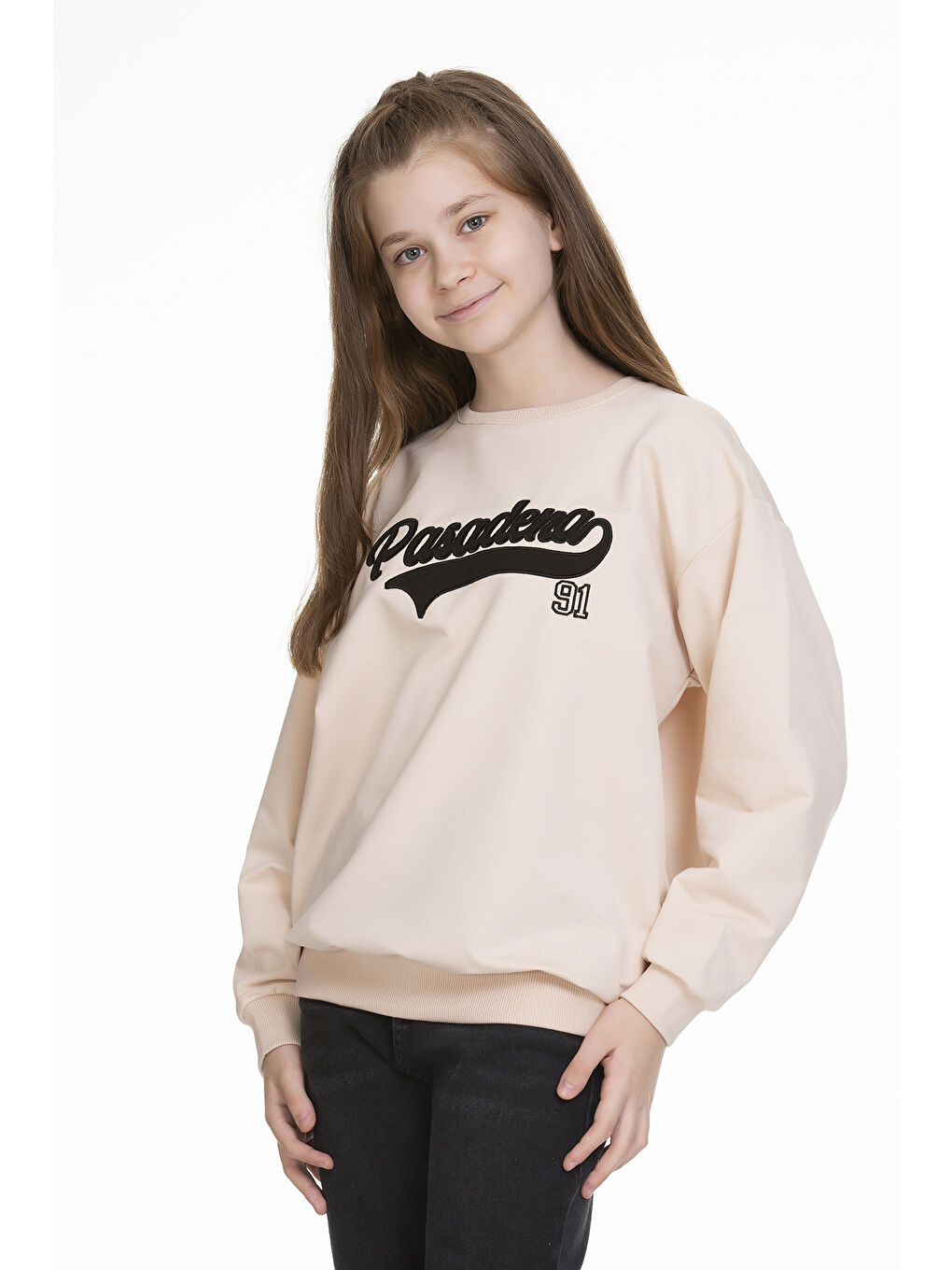 angelos Krem Kız Çocuk Yazı Baskılı Sweatshirt Px341 - 1