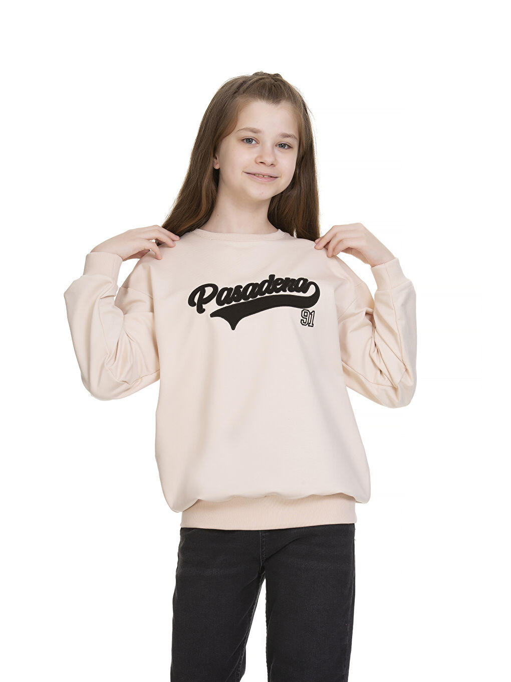 angelos Krem Kız Çocuk Yazı Baskılı Sweatshirt Px341 - 2