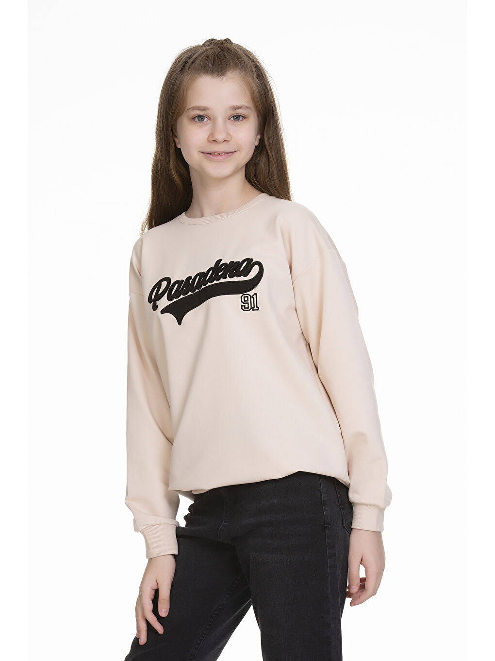 angelos Krem Kız Çocuk Yazı Baskılı Sweatshirt Px341 - 3