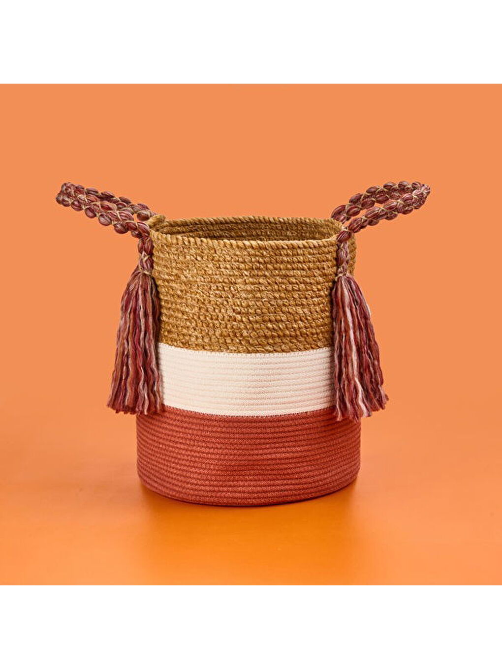 Karışık Living Colorful Püsküllü Büyük Sepet - Renkli - 35x30 cm-3