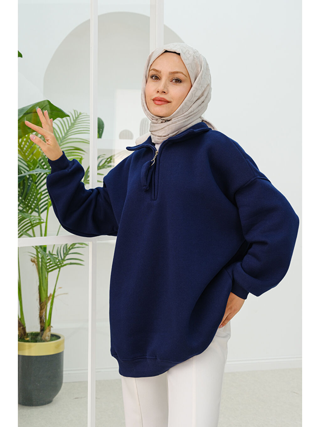 Locco Moda Yarım Fermuar Detay Sweatshirt  Lacivert