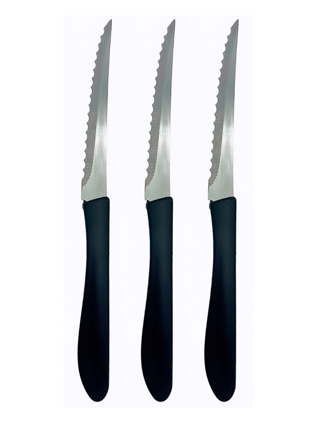 Gri Paslanmaz Çelik Siyah Et Biftek ve Bonfile Bıçağı 3 Adet
