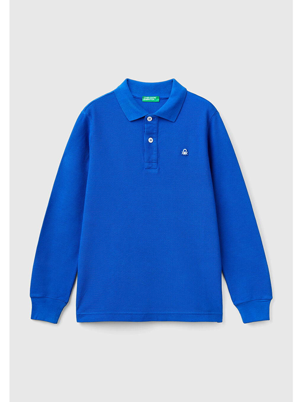 United Colors Of Benetton Erkek Çocuk Saks Mavi Logolu Polo Sweatshirt