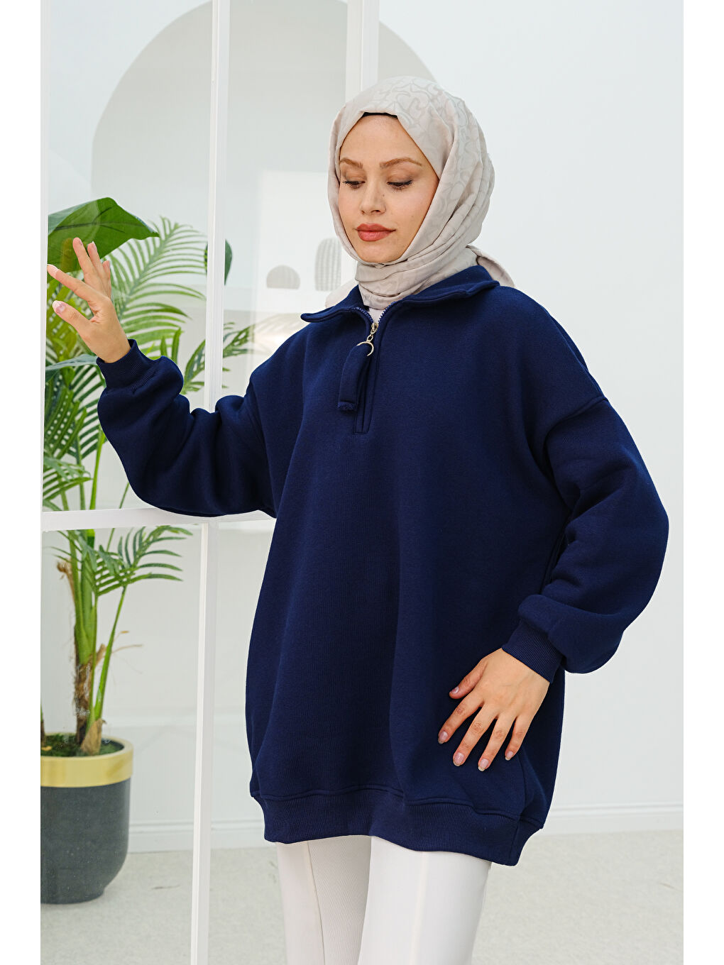 Locco Moda Yarım Fermuar Detay Sweatshirt  Lacivert - 3