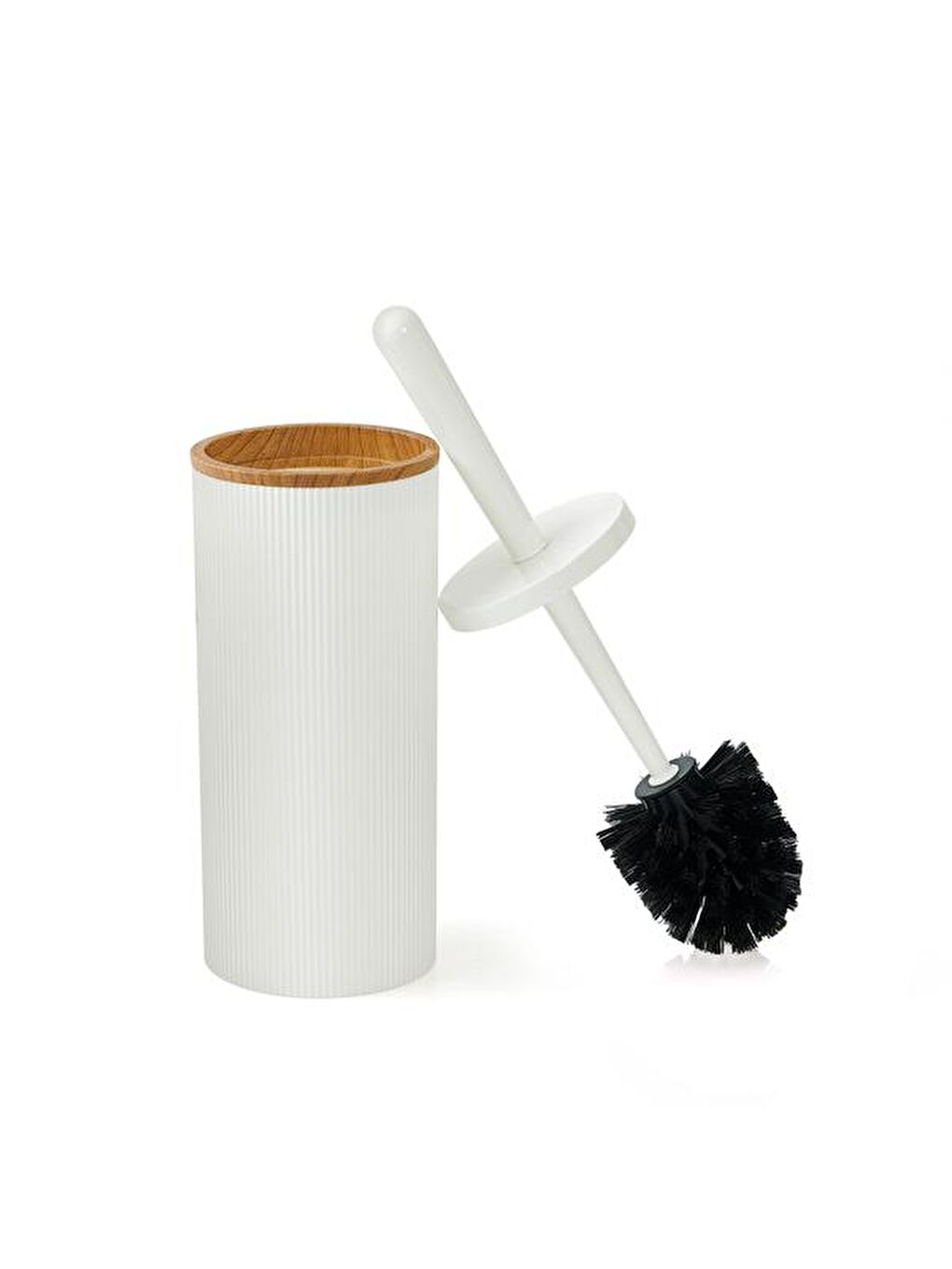 Ahşap Desenli Çizgili Yuvarlak 2'li Banyo Aksesuar Seti - Beyaz-3