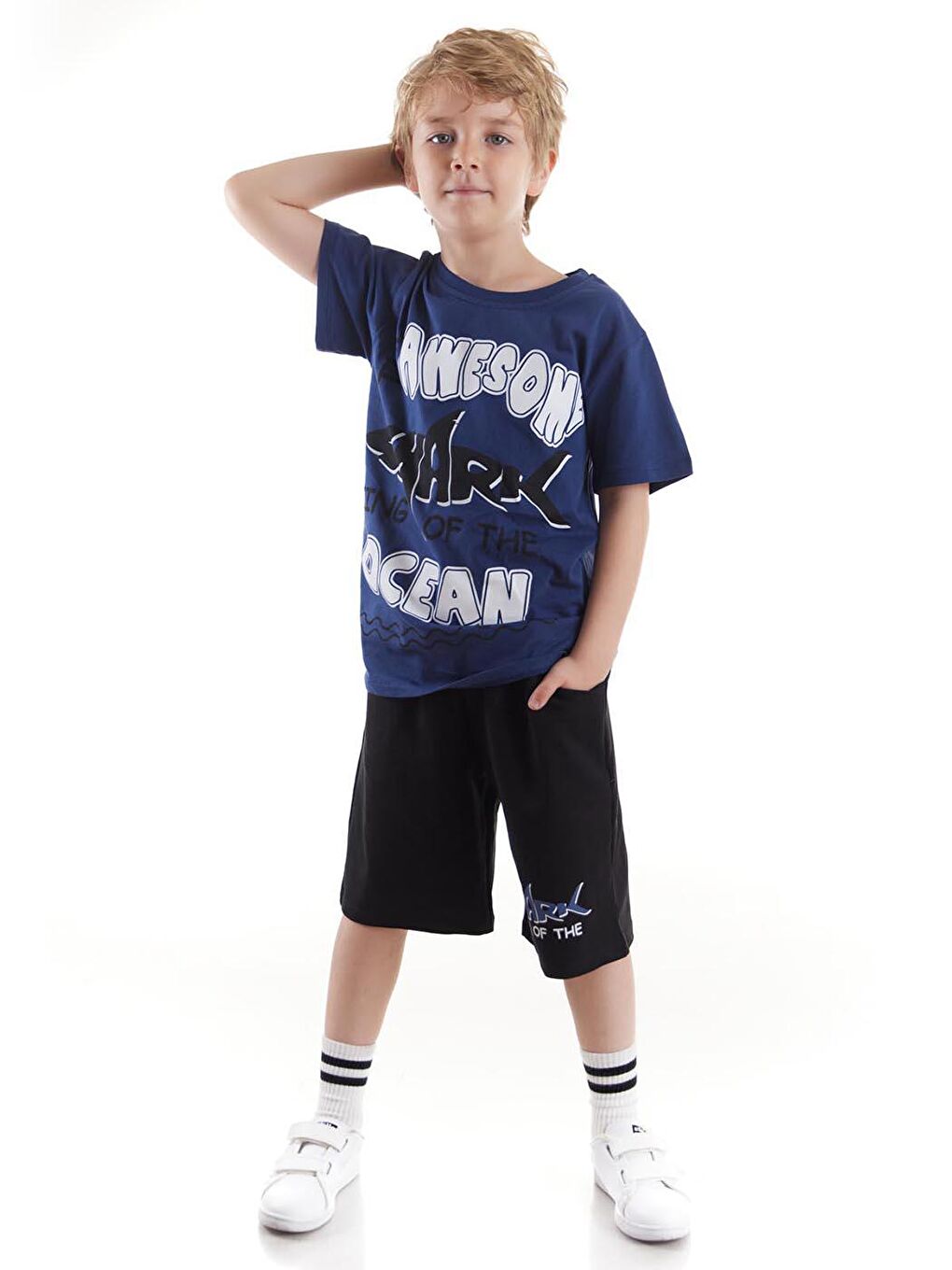 İndigo Erkek Çocuk Takım Awesome Baskılı Kaprili Alt Üst Takım Trend Pamuklu Ak2520