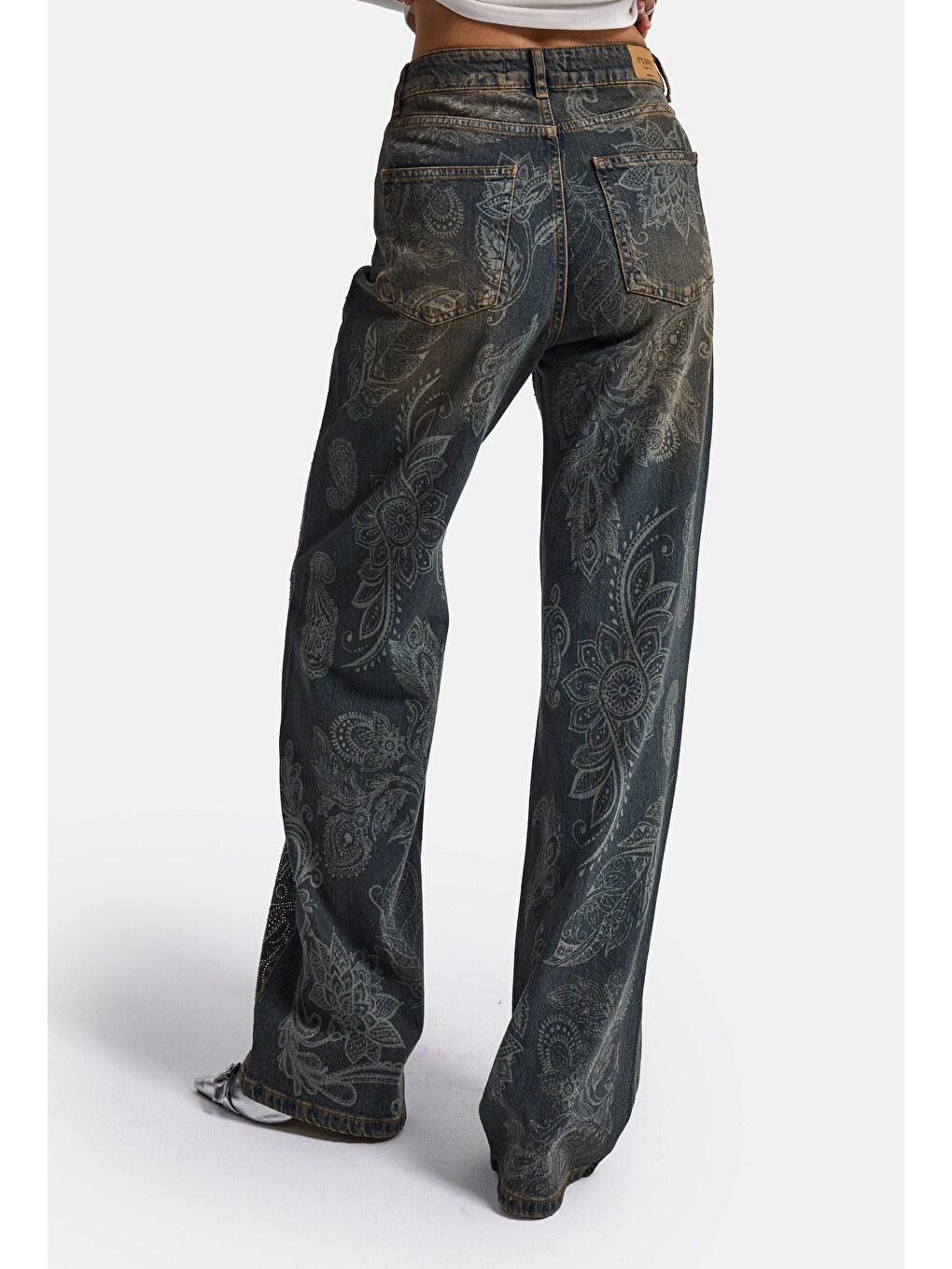 Mavi Kadın Jean Rengi T-10w6-8 Loose Fit Parlak Taş Ve Desen Tasarım Denim Jean-2