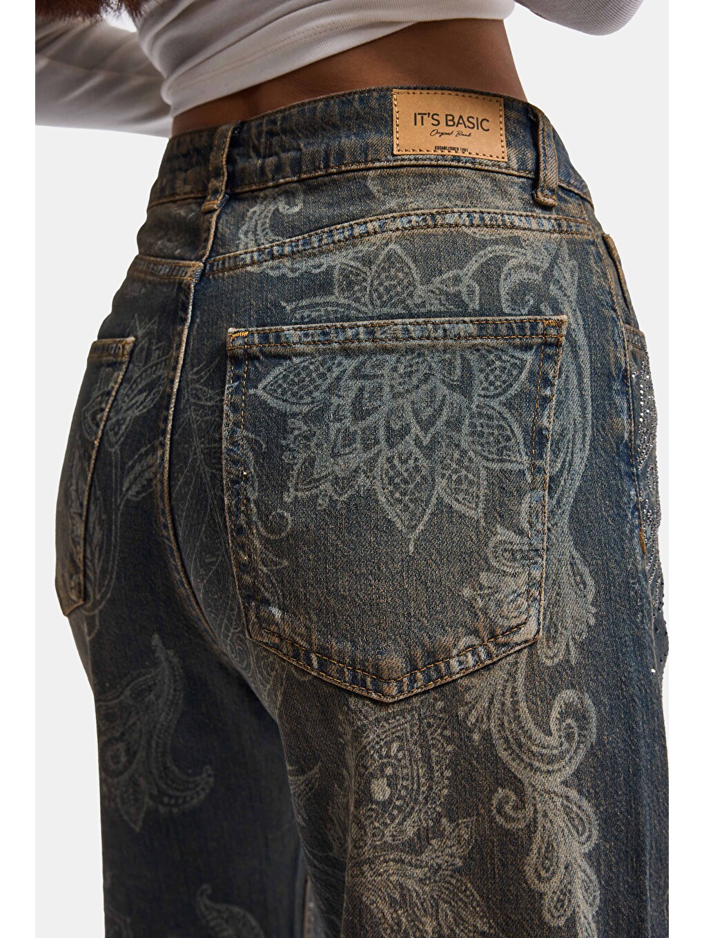 Mavi Kadın Jean Rengi T-10w6-8 Loose Fit Parlak Taş Ve Desen Tasarım Denim Jean-3