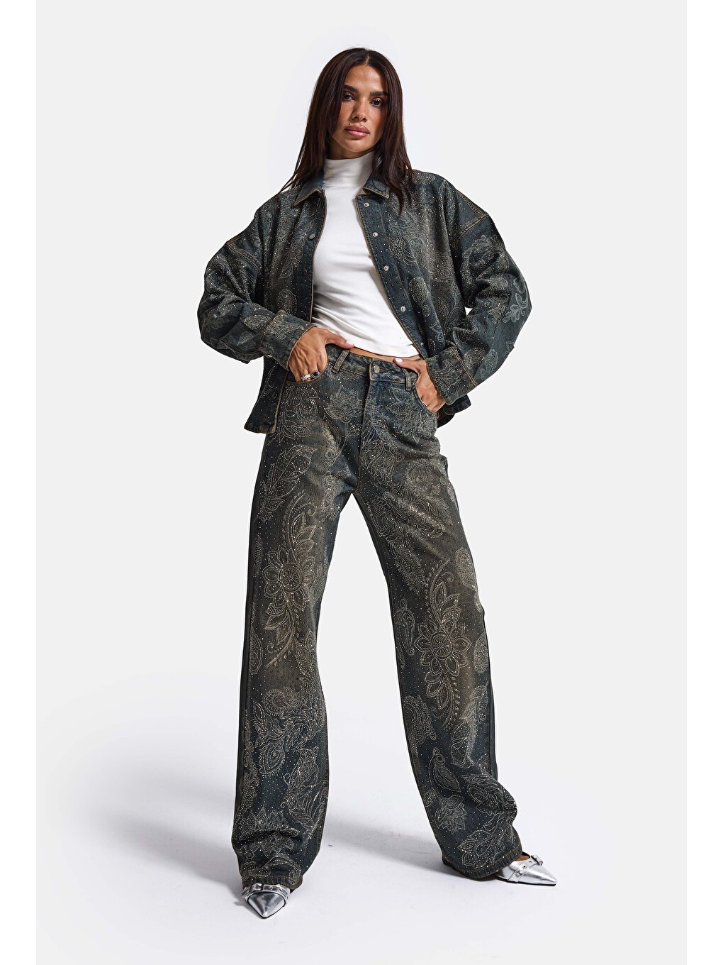Mavi Kadın Jean Rengi T-10w6-8 Loose Fit Parlak Taş Ve Desen Tasarım Denim Jean-4