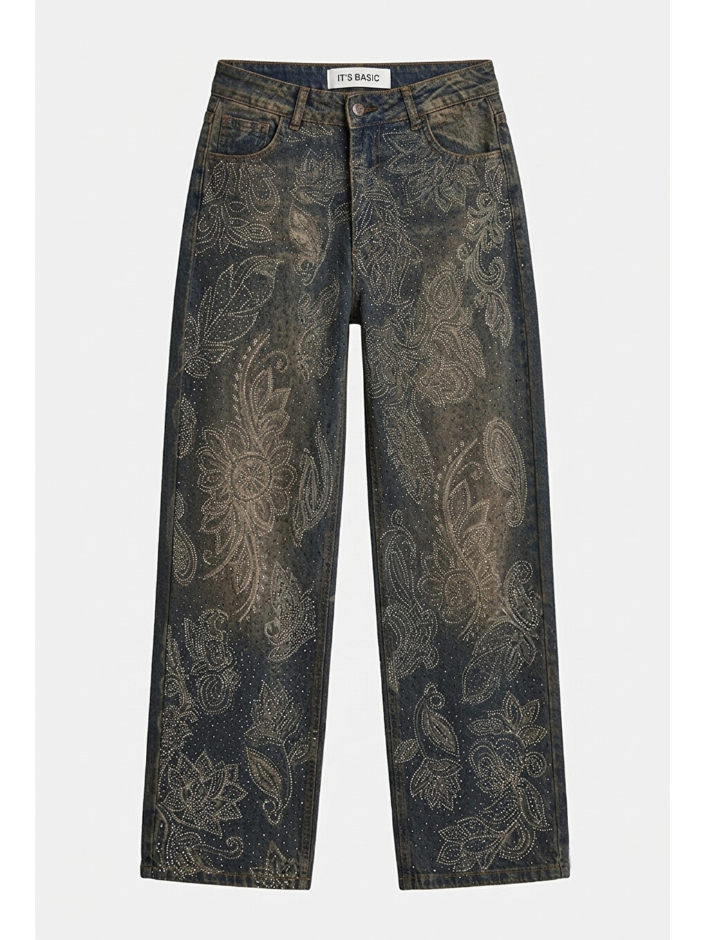 Mavi Kadın Jean Rengi T-10w6-8 Loose Fit Parlak Taş Ve Desen Tasarım Denim Jean-6