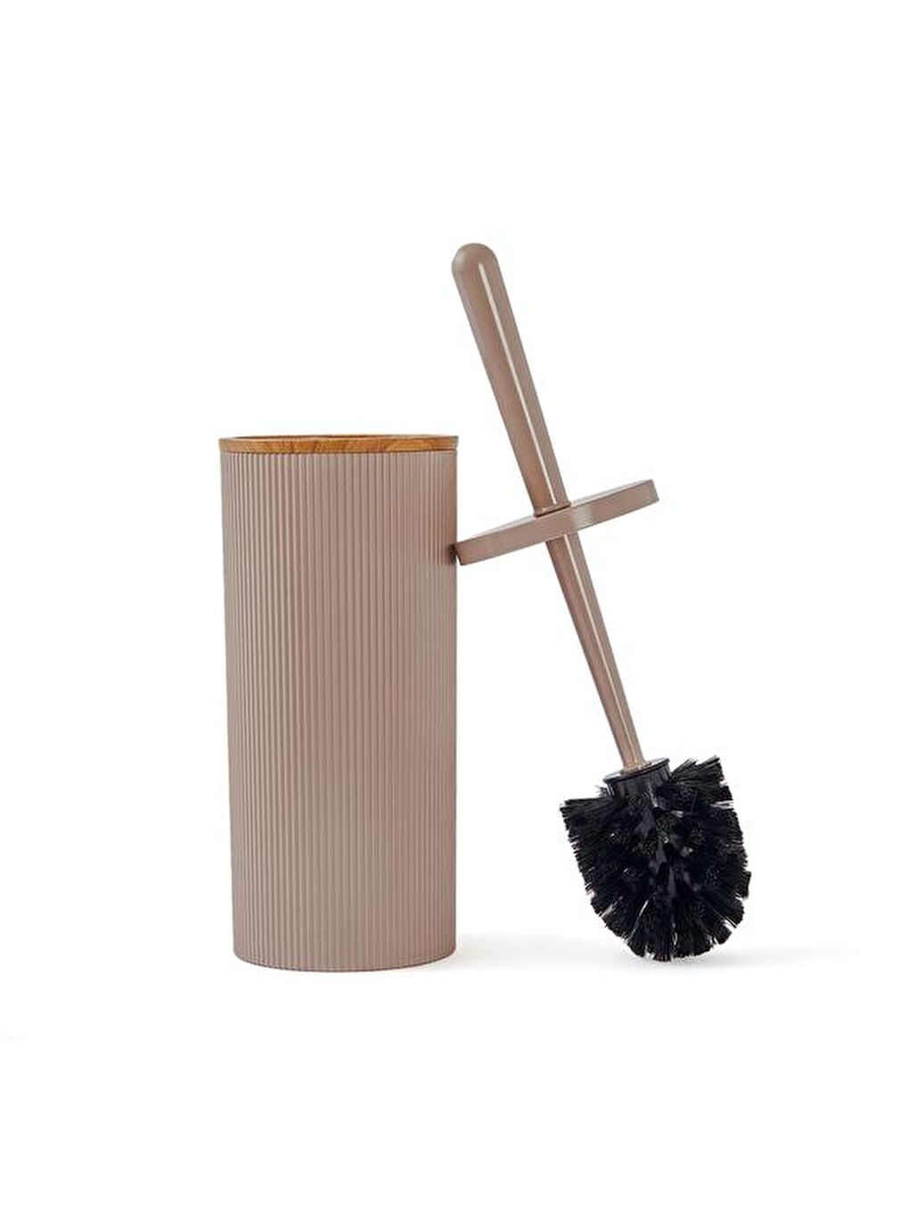 Ahşap Desenli Çizgili Yuvarlak 2'li Banyo Aksesuar Seti - Bej-4