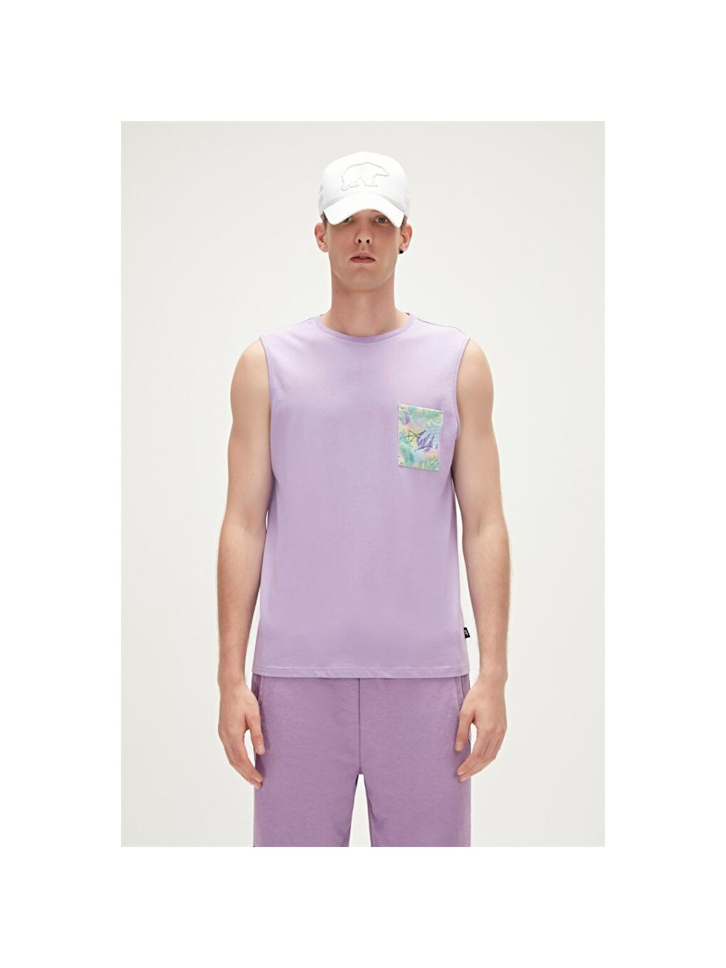 Mor Monstera Erkek Kahverengi Yuvarlak Yaka Kolsuz Tişört