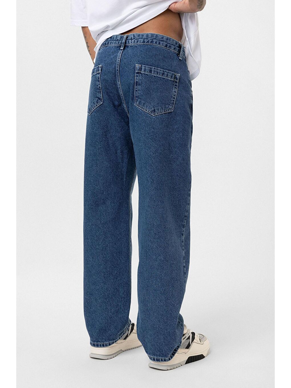 Dikiş Detaylı Relaxed Fit Jean Mavi-4