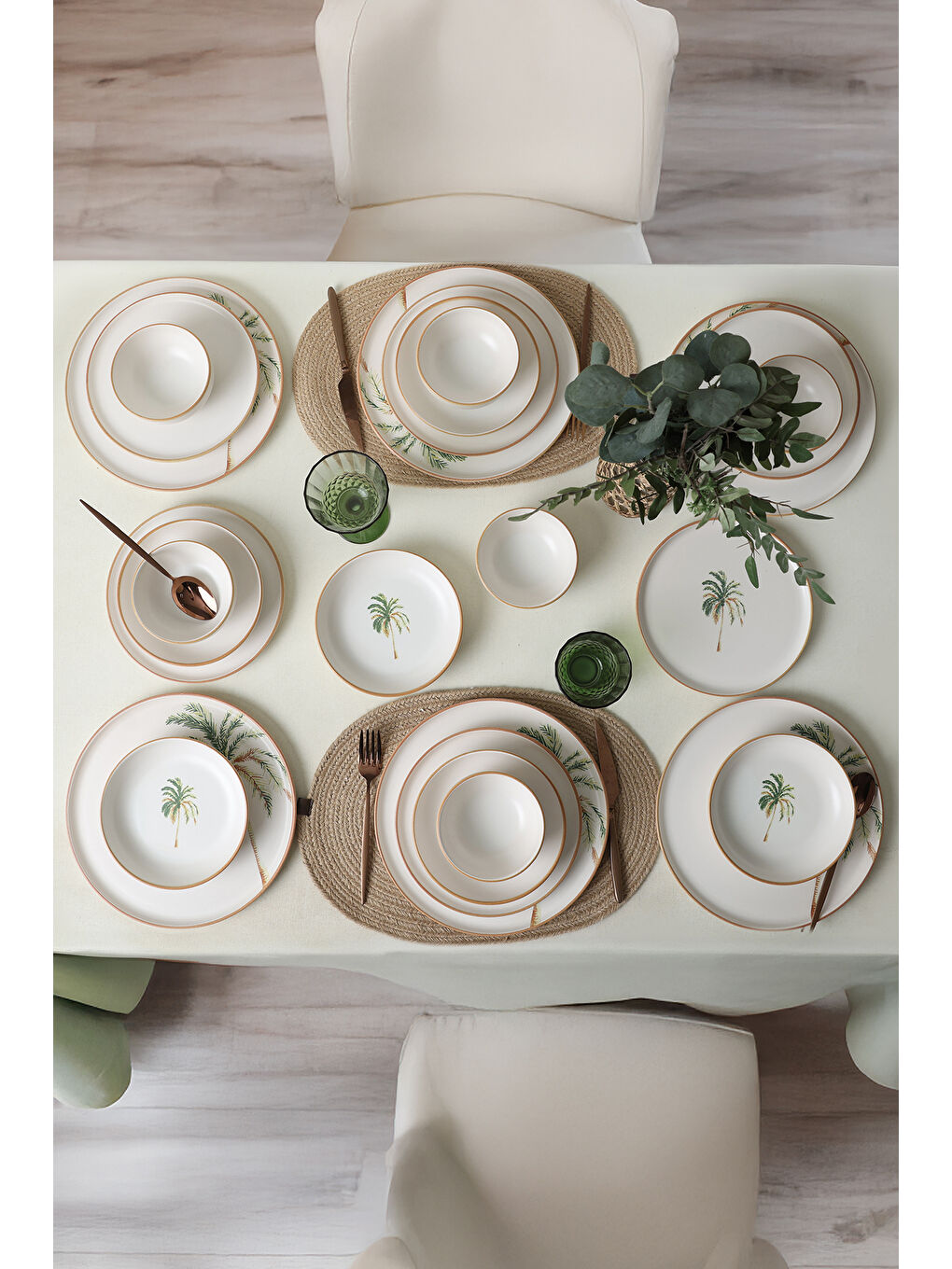 Karışık Bronze Palmiye Yemek Takımı 24 Parça 6 Kişilik-1