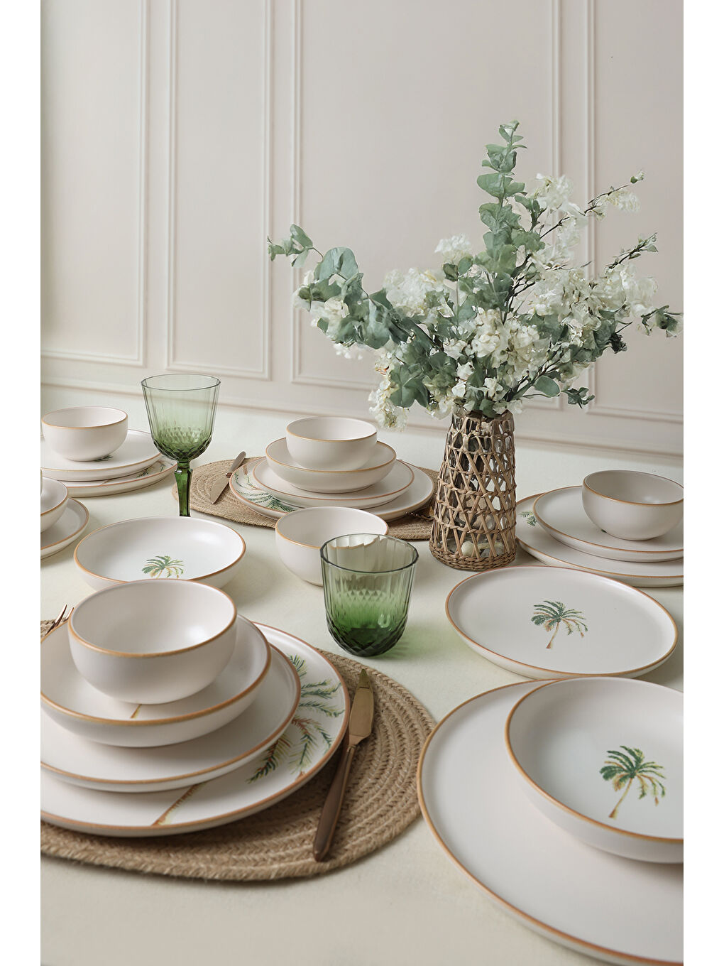 Karışık Bronze Palmiye Yemek Takımı 24 Parça 6 Kişilik-2