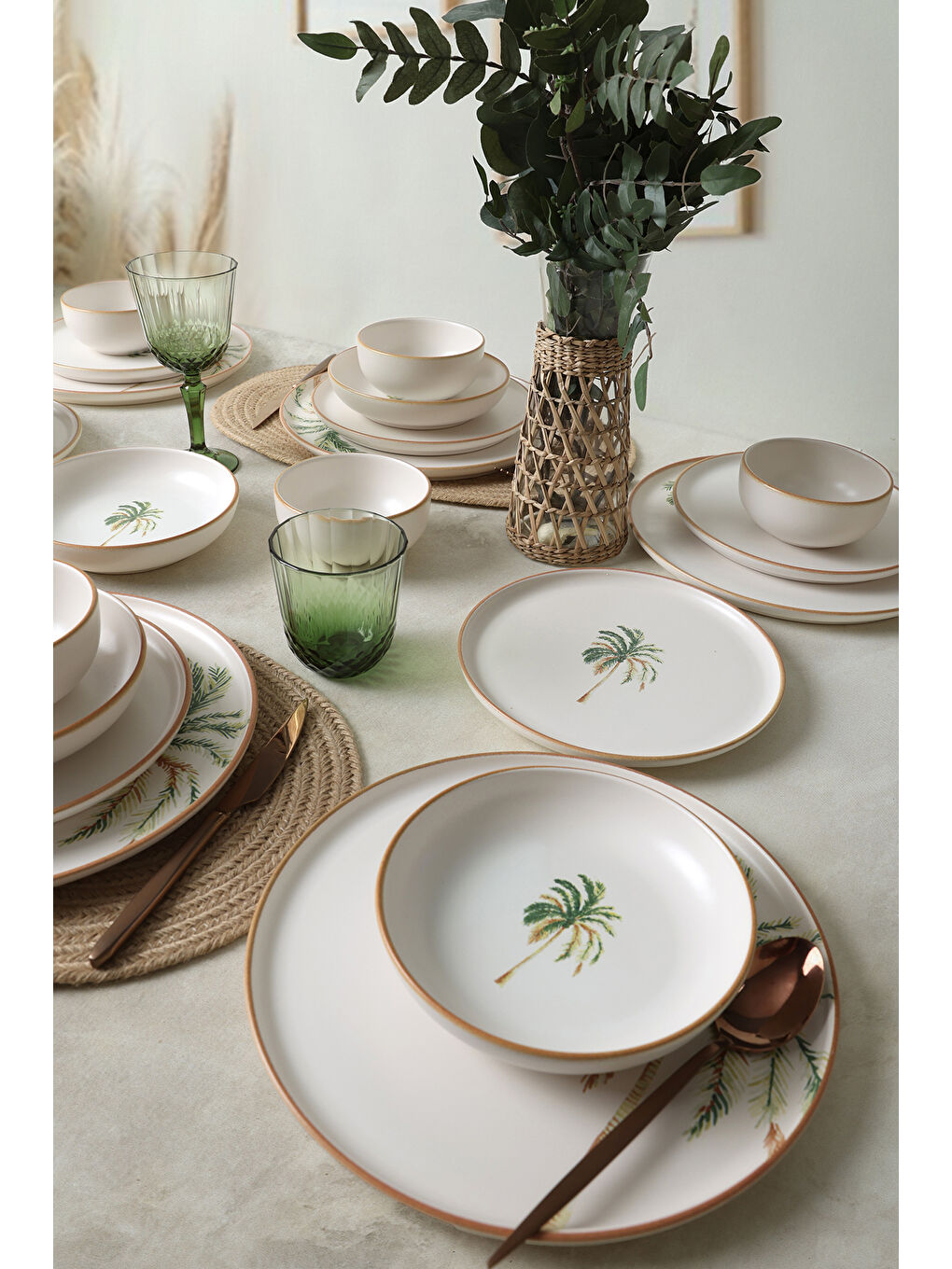 Karışık Bronze Palmiye Yemek Takımı 24 Parça 6 Kişilik-3