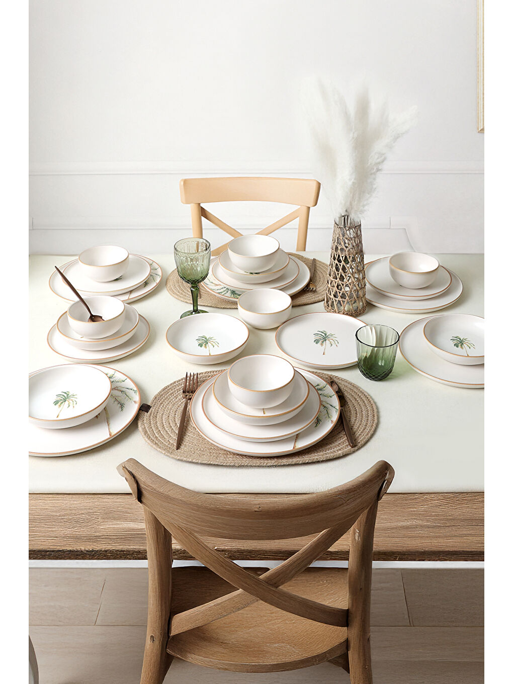 Karışık Bronze Palmiye Yemek Takımı 24 Parça 6 Kişilik-4