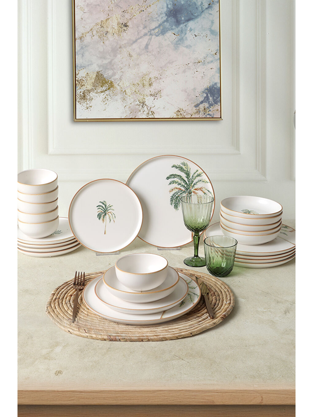 Karışık Bronze Palmiye Yemek Takımı 24 Parça 6 Kişilik-5