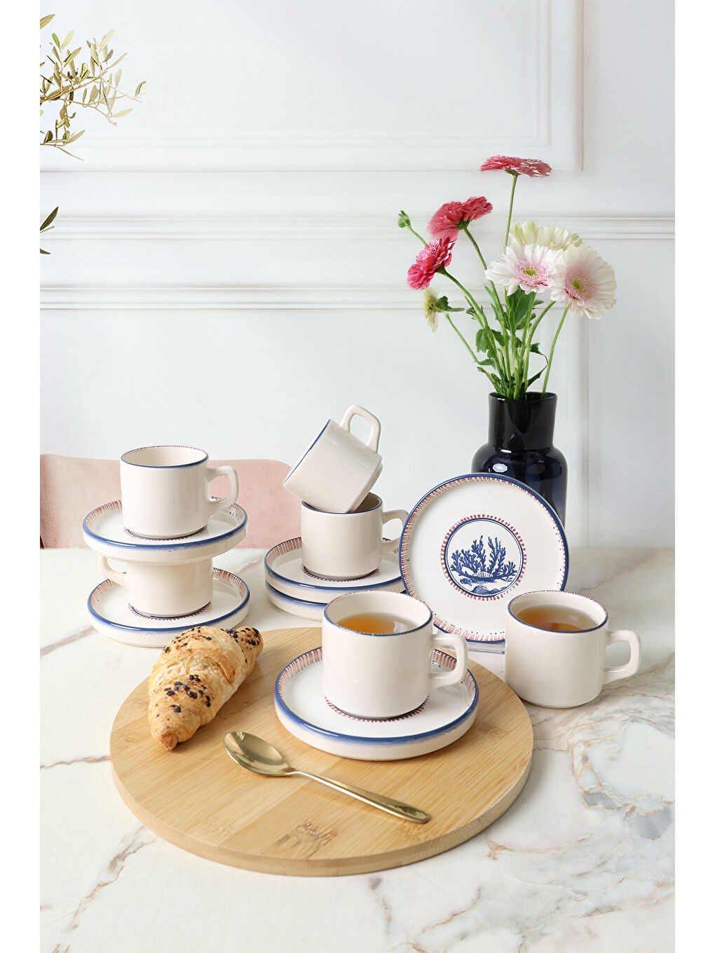 Karışık Marine Wonders Stackable Çay Takımı 12 Parça 6 Kişilik