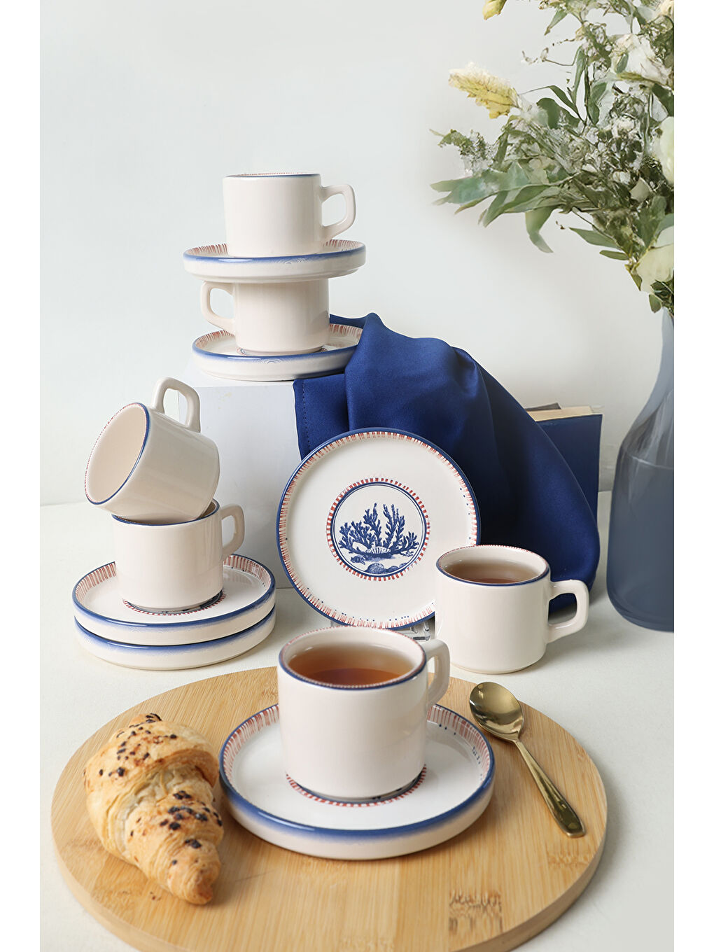 Karışık Marine Wonders Stackable Çay Takımı 12 Parça 6 Kişilik-1