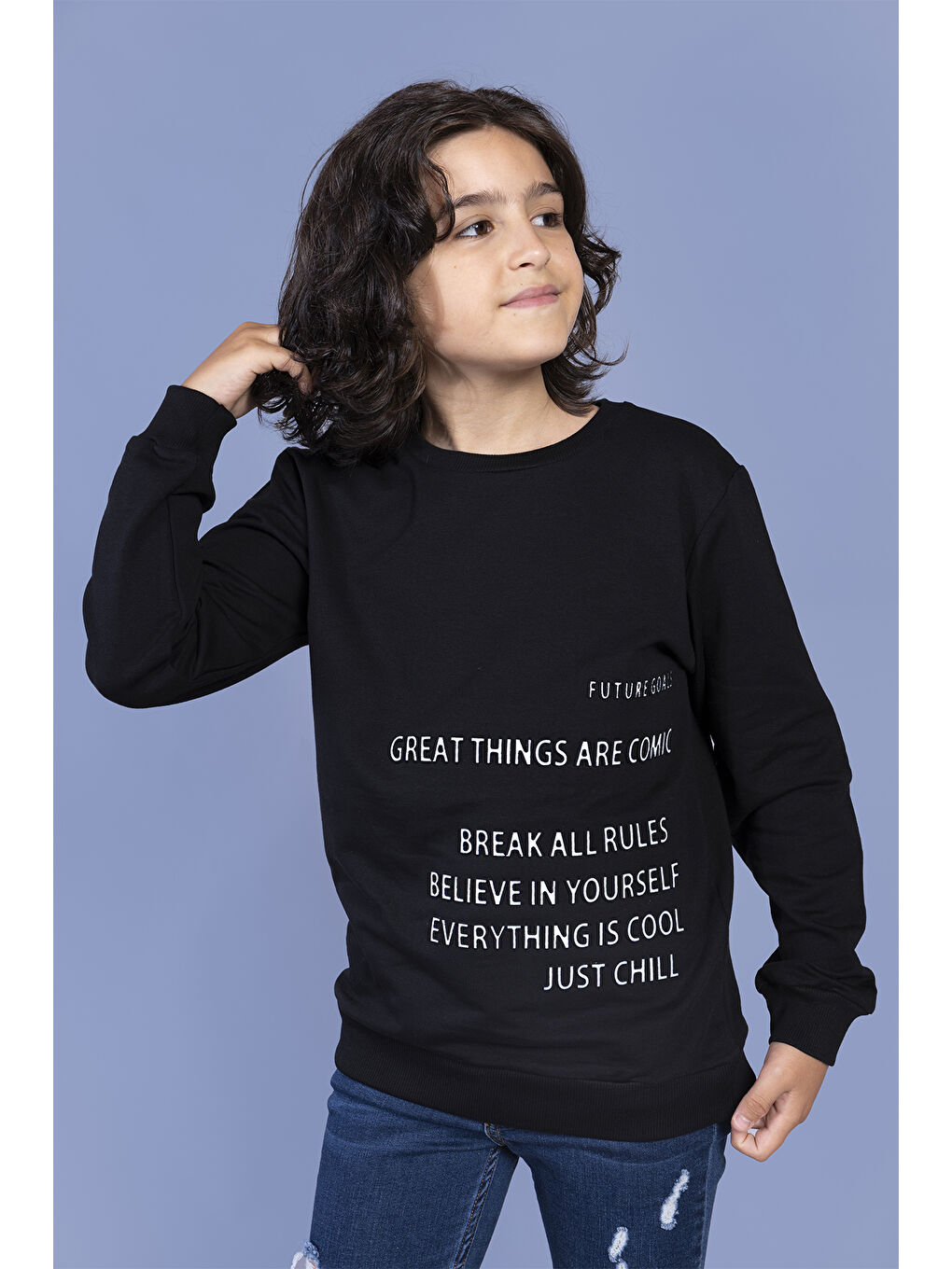 Toontoykids Siyah Erkek Çocuk Kabartma Baskılı Sweatshirt