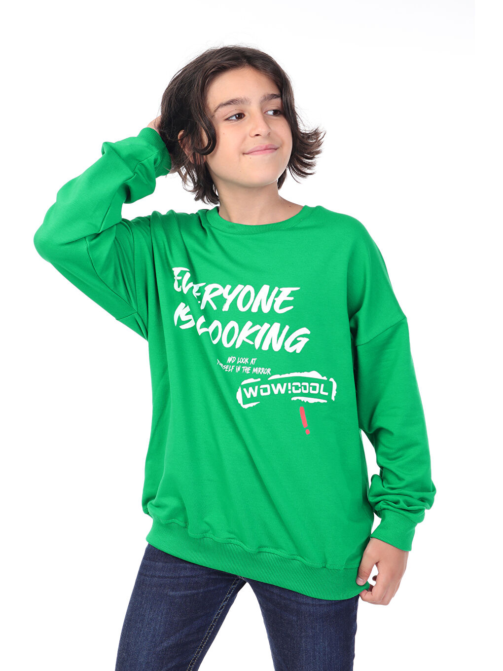 Yeşil Erkek Çocuk Baskılı Sweatshirt