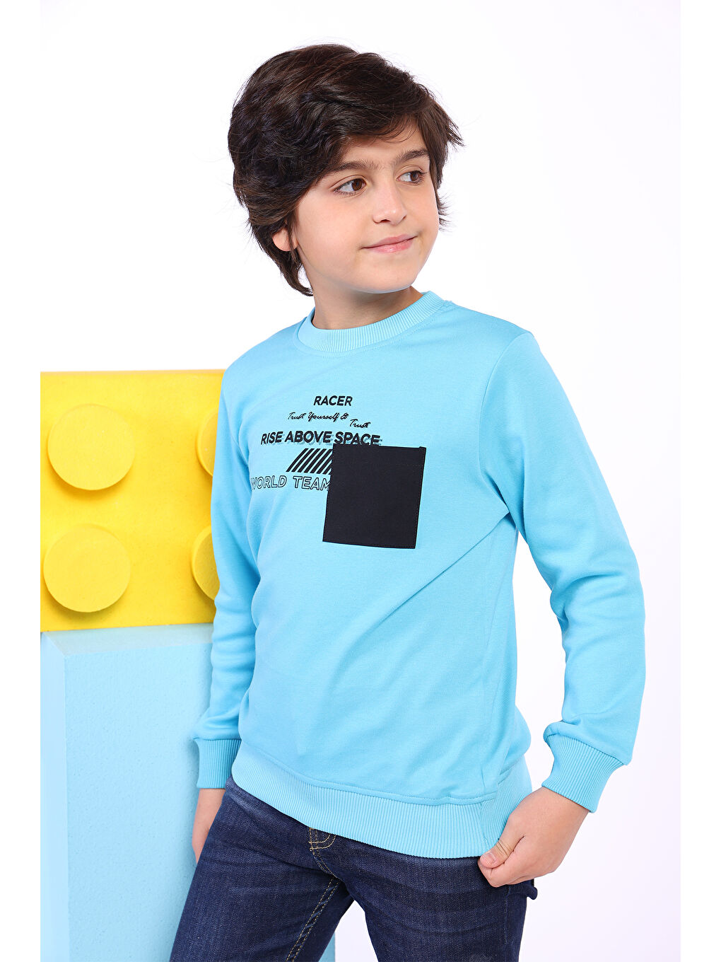 Toontoykids Mavi Erkek Çocuk Cep Detaylı Baskılı Sweatshirt