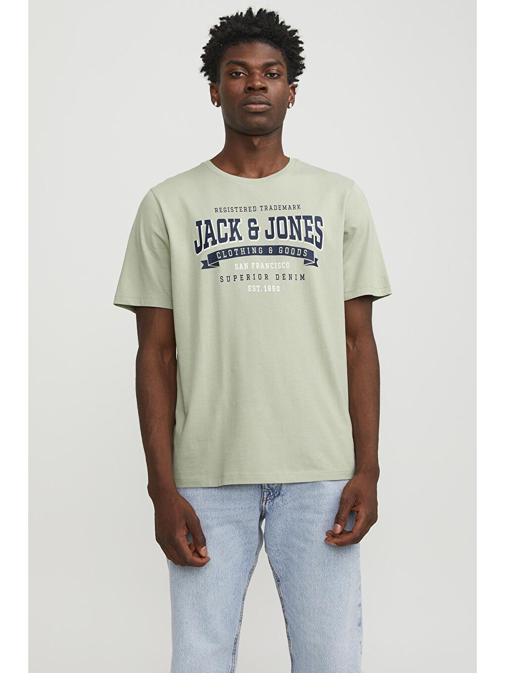 Jack & Jones Açık Yeşil Jjelogo Pamuklu Bisiklet Yaka Erkek T Shirt 12246690