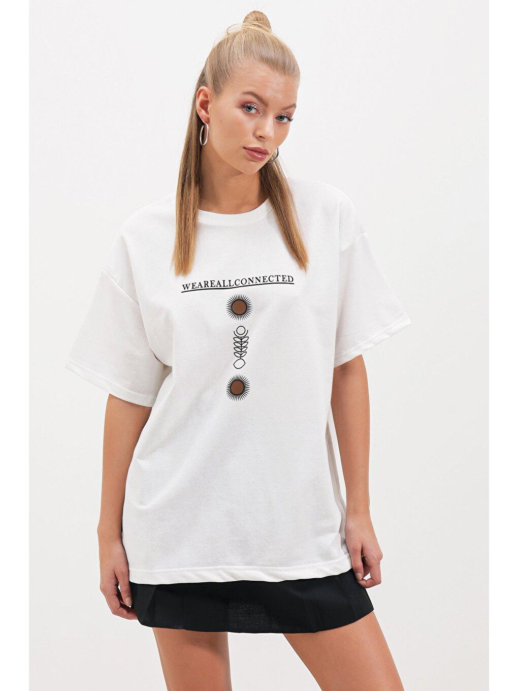 Beyaz İki İplik Pusula Baskı T-Şhirt