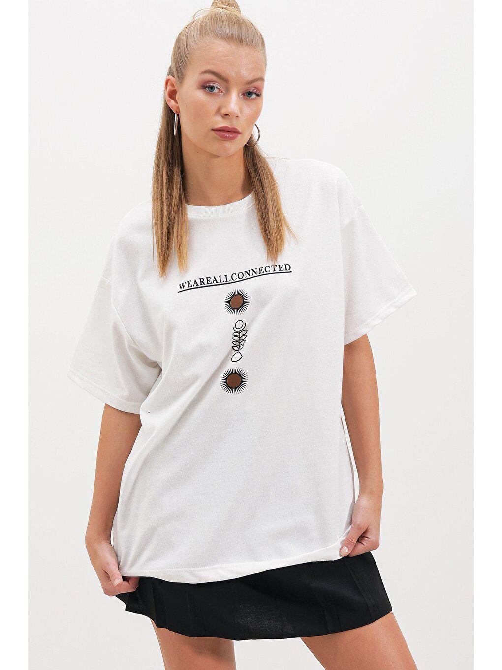 Beyaz İki İplik Pusula Baskı T-Şhirt-2