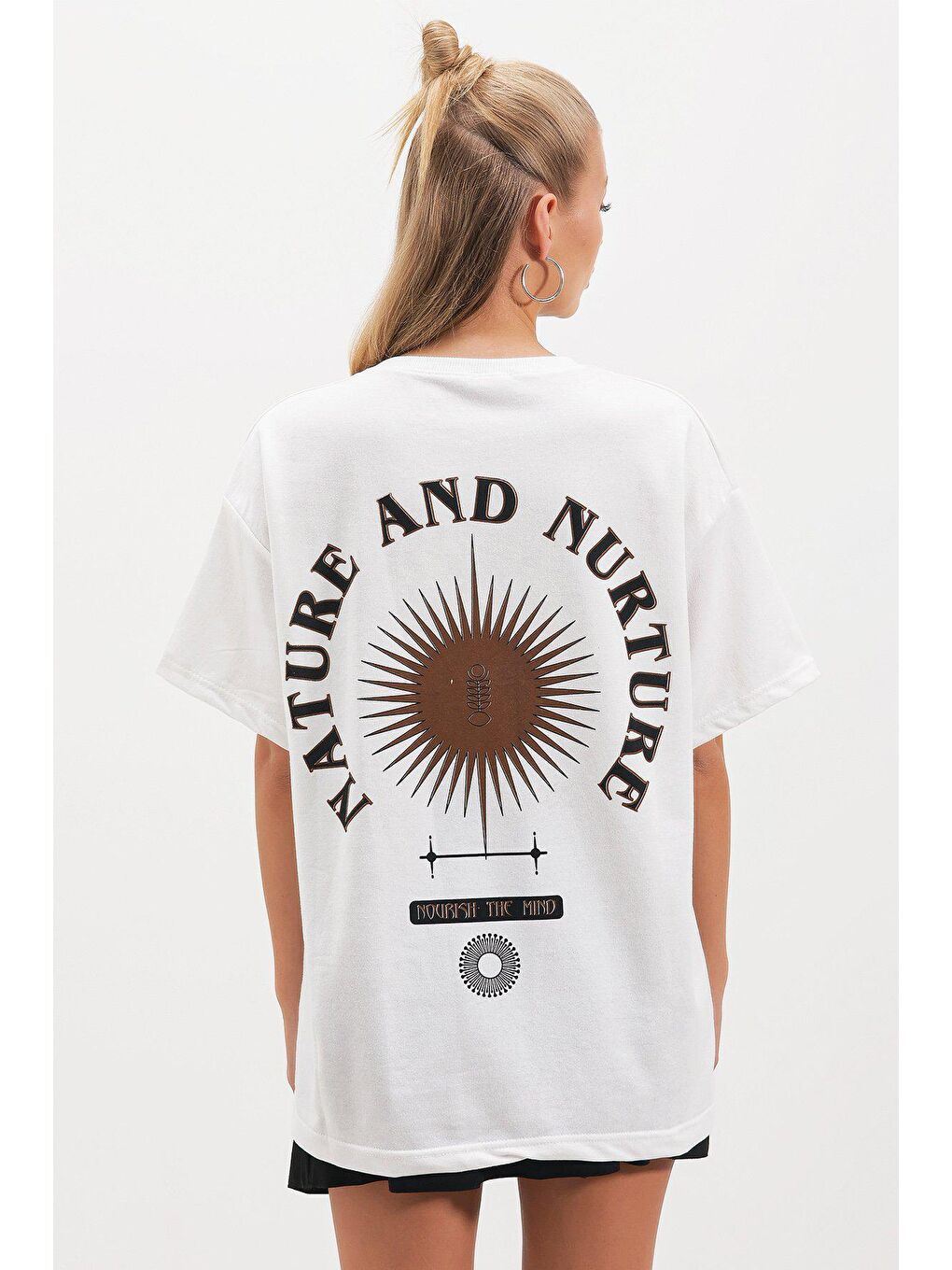 Beyaz İki İplik Pusula Baskı T-Şhirt-3