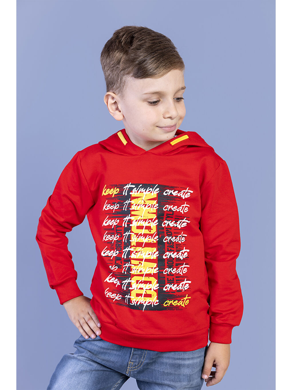 Toontoykids Kırmızı Erkek Çocuk Kapüşonlu Baskılı Sweatshirt