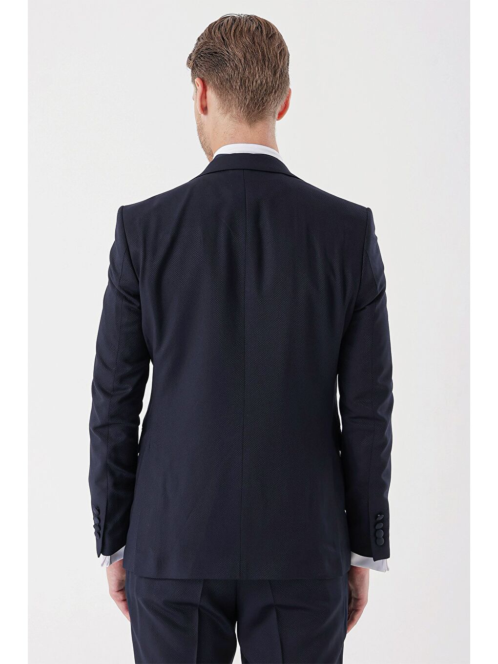 Koyu Lacivert Çıkarılabilir Mono Yaka Yelekli 6 Drop Slim Fit Smokin Damatlık Takım 1001230202-7