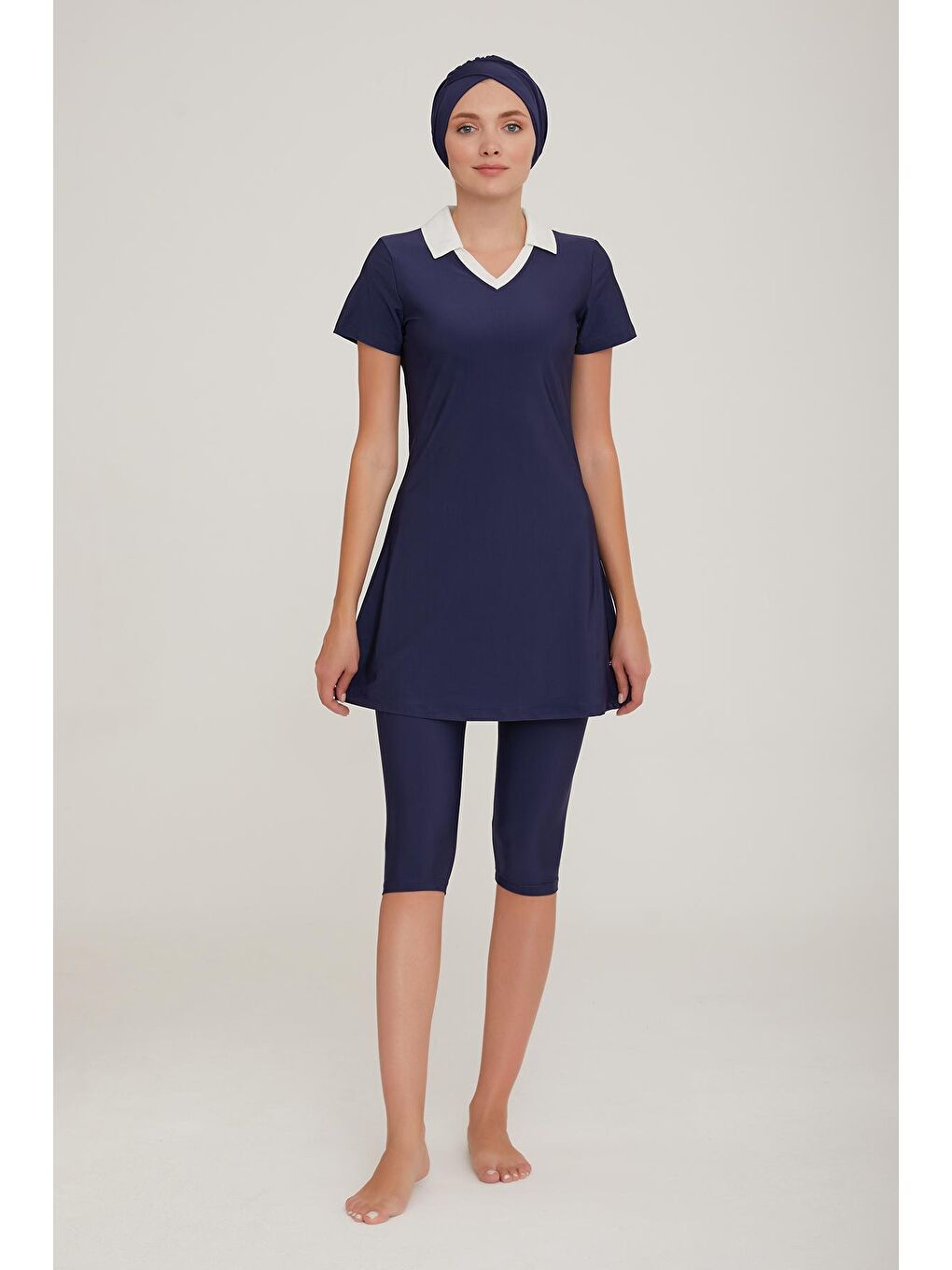 Kısa Kol Yakalı Taytlı Yarı Kapalı Mayo Agatha 3905 Koyu Lacivert-1