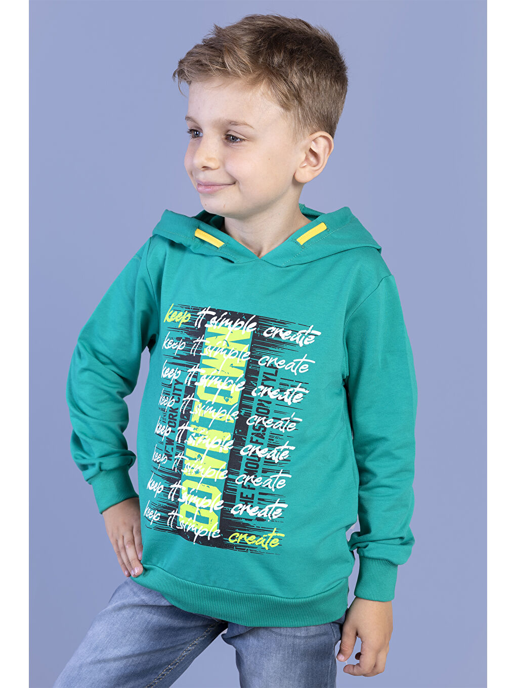 Toontoykids Yeşil Erkek Çocuk Kapüşonlu Baskılı Sweatshirt