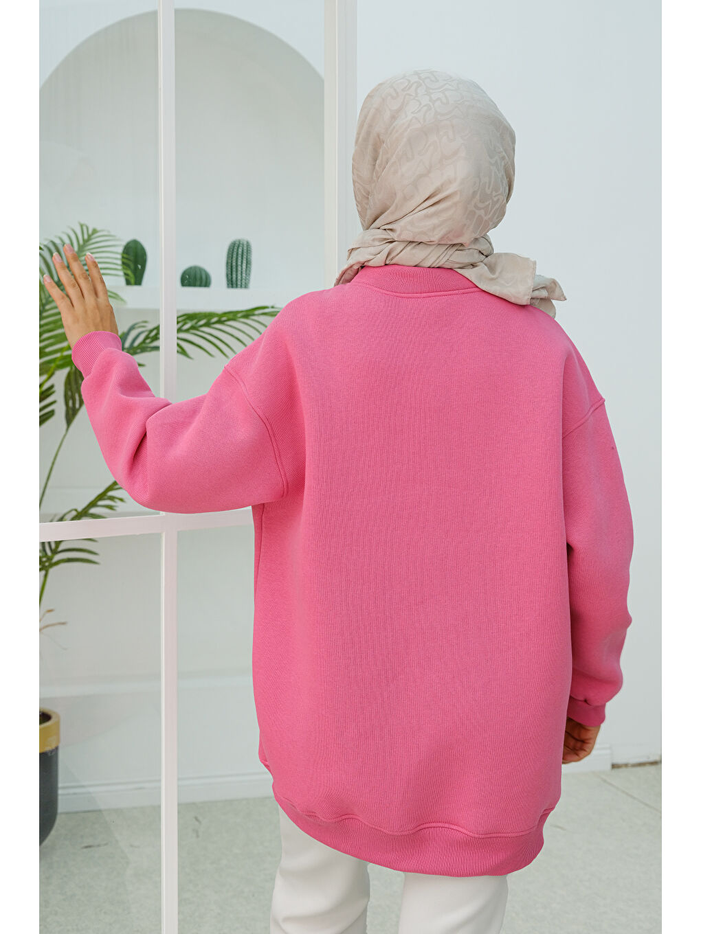 Locco Moda Ön Düğme Detay Oversize  Sweatshirt Pembe - 4