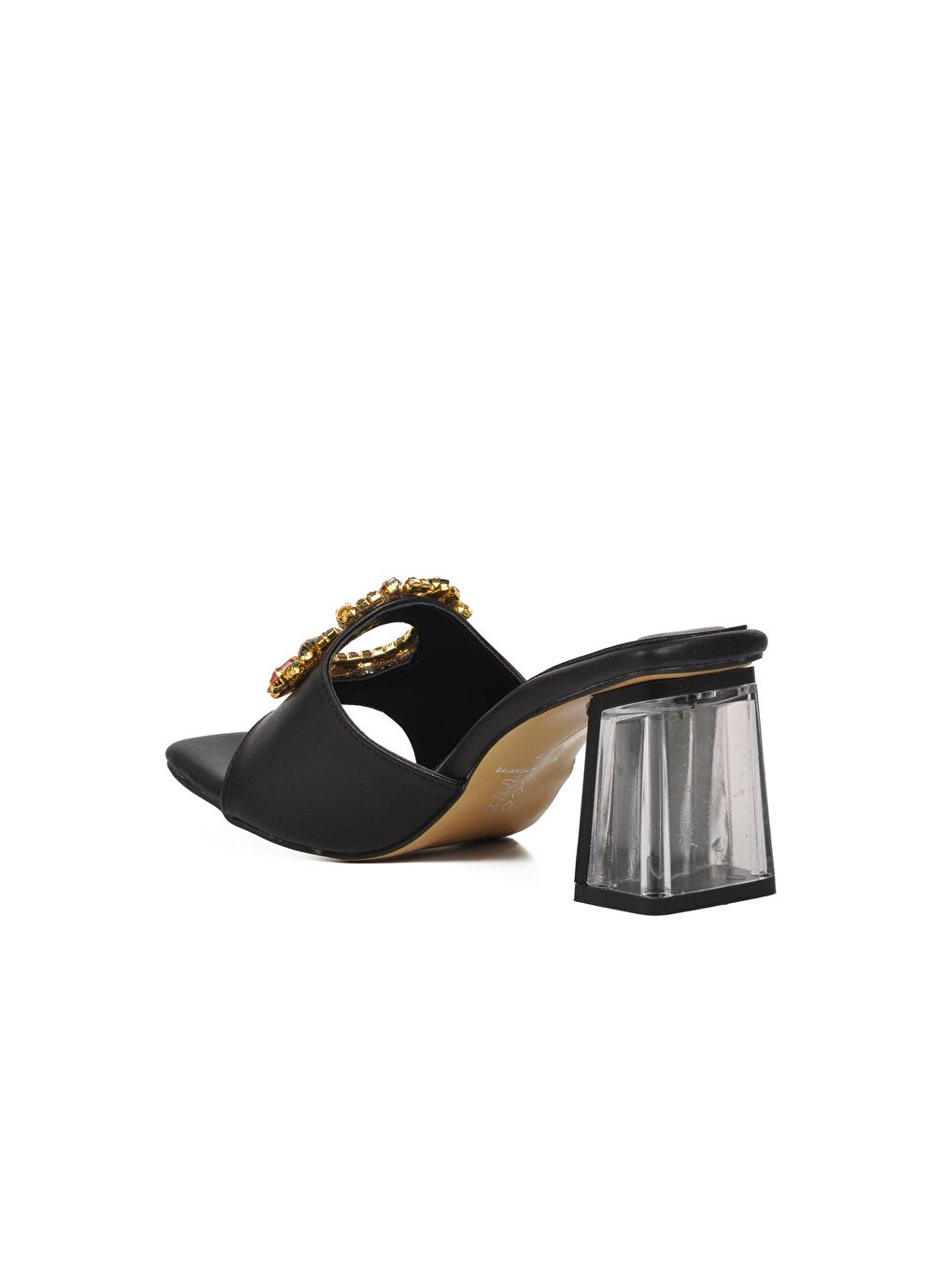 Siyah Kadın Taşlı Topuklu Terlik 409128-3