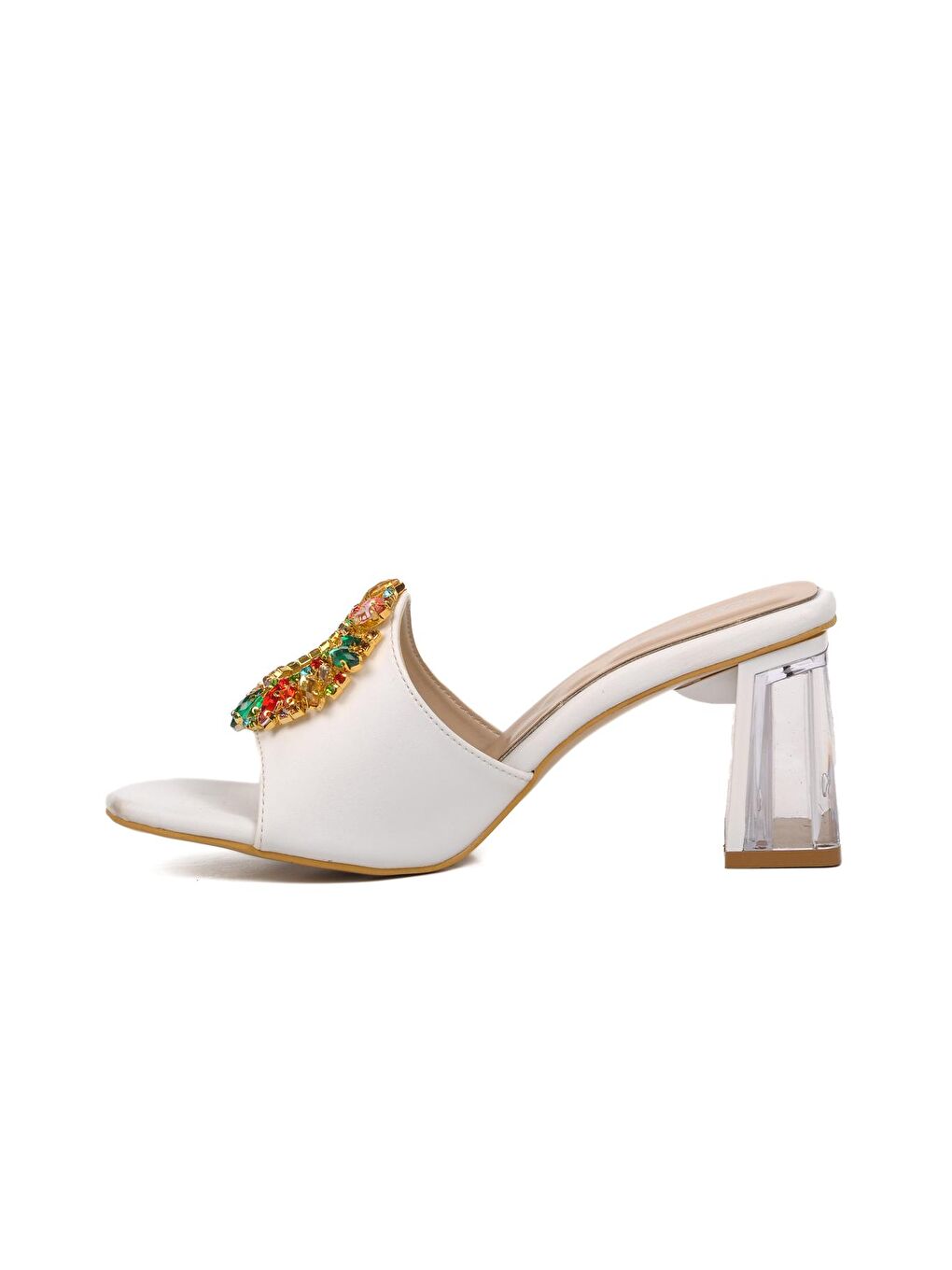 Beyaz Kadın Taşlı Topuklu Terlik 409128-1