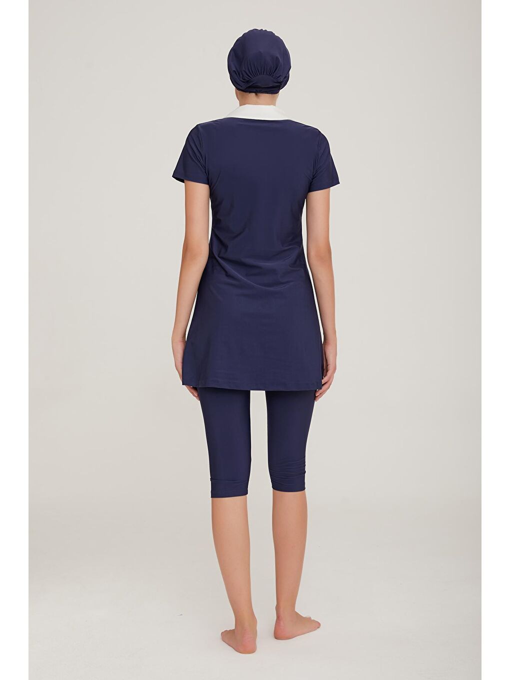 Kısa Kol Yakalı Taytlı Yarı Kapalı Mayo Agatha 3905 Koyu Lacivert-4