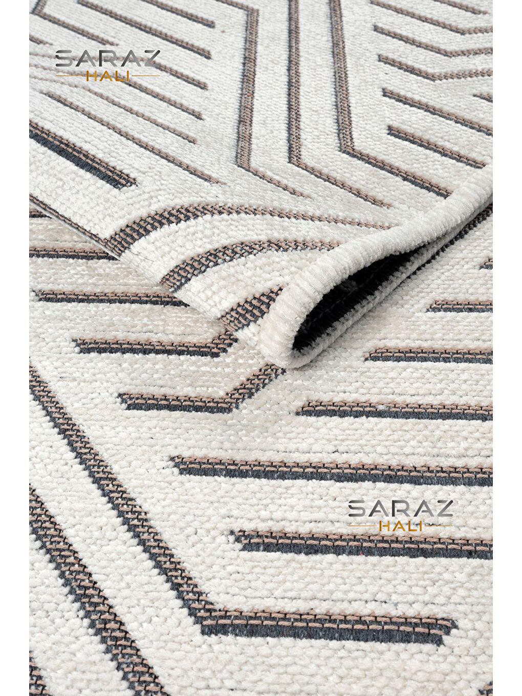 Ekru Şönil Dokuma Geometrik Krem kilim 200x290-1