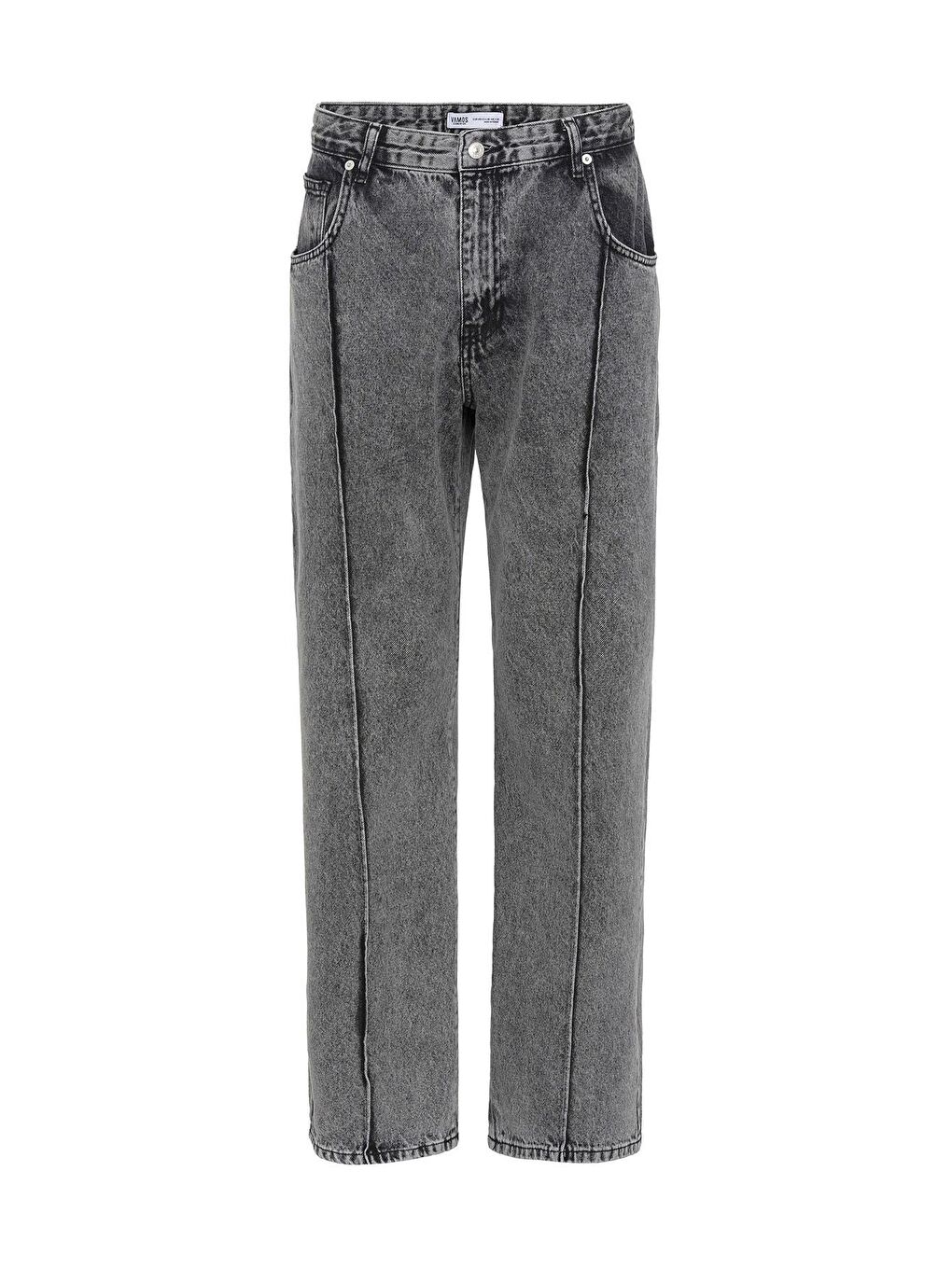 Dikiş Detaylı Relaxed Fit Jean Gri-1