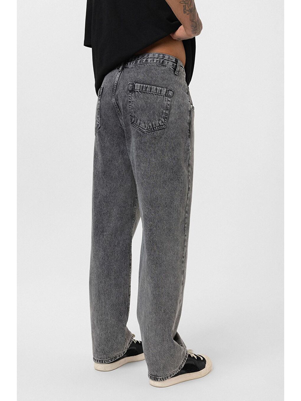 Dikiş Detaylı Relaxed Fit Jean Gri-5