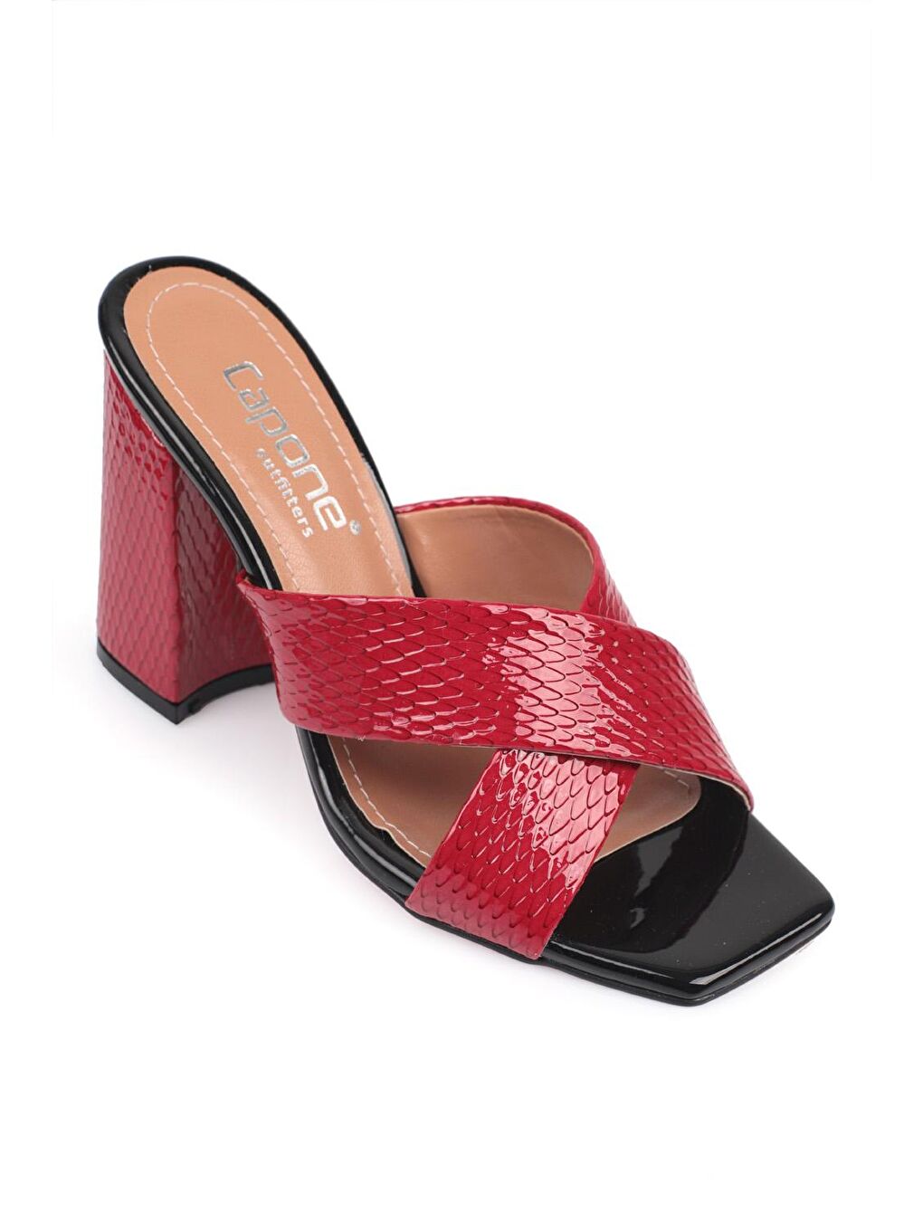 Kırmızı 015 Topuklu Küt Burun Kadın Terlik-2