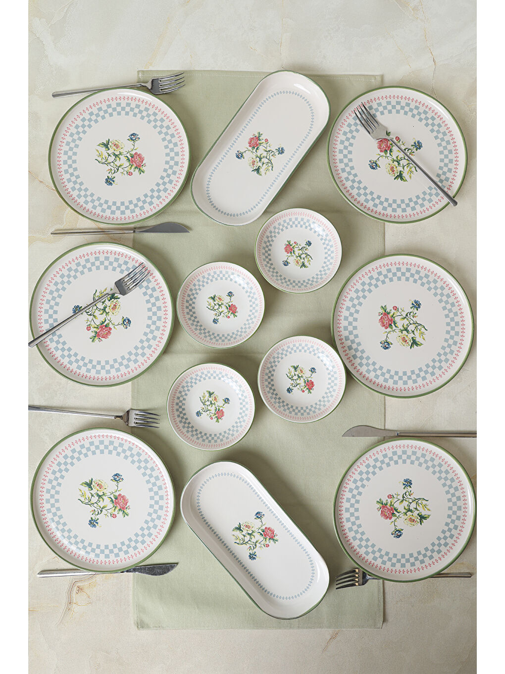 Karışık Rose Line Kahvaltı Takımı 12 Parça 6 Kişilik