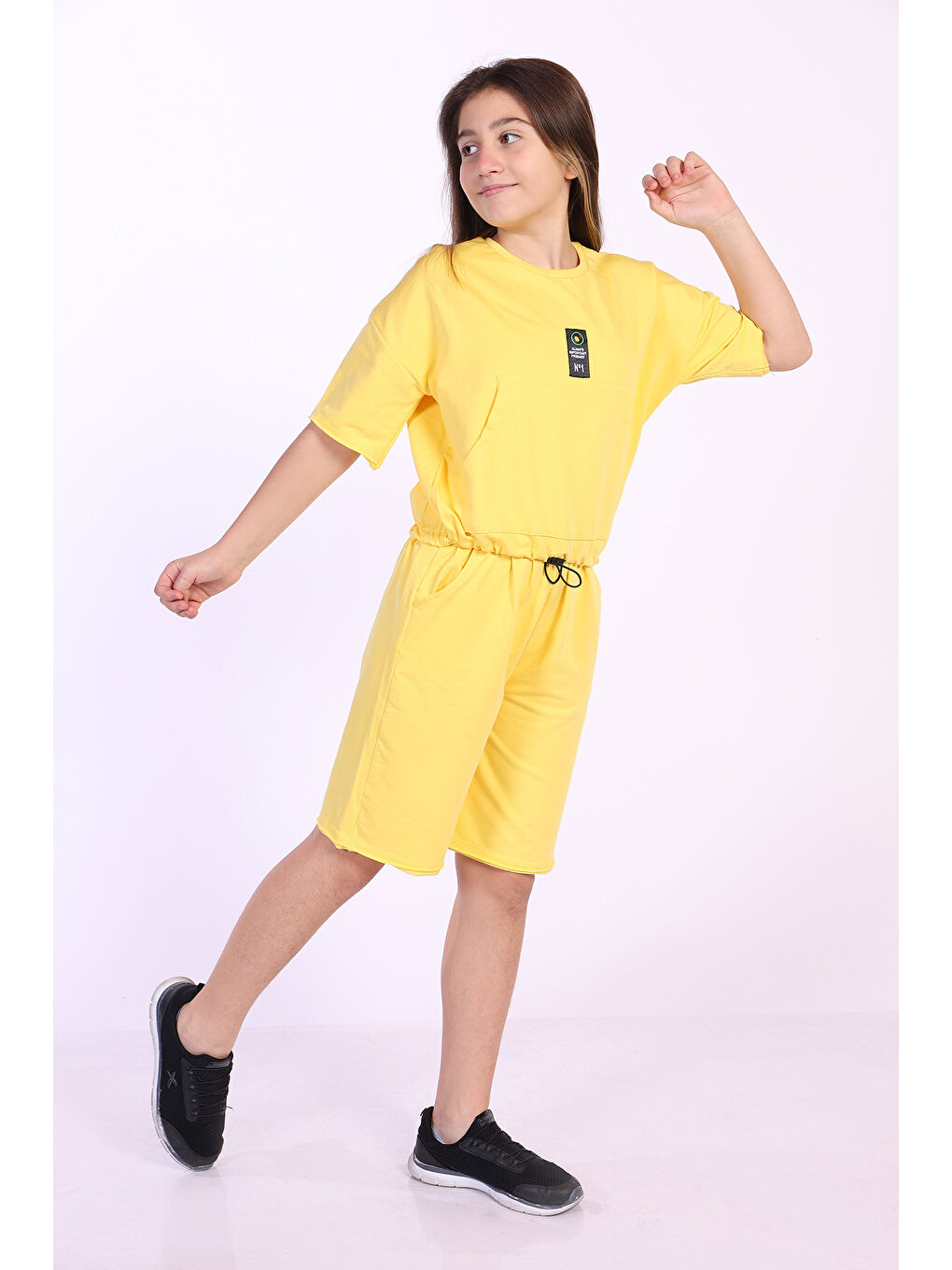 Sarı Kız Çocuk Cepli Şortlu Takım-1