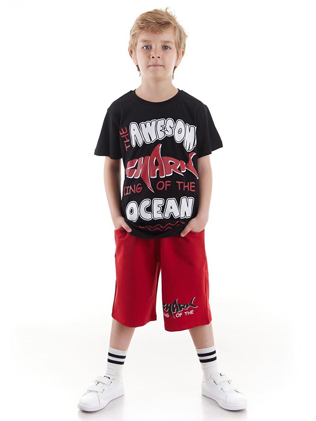 Siyah Erkek Çocuk Takım Awesome Baskılı Kaprili Alt Üst Takım Trend Pamuklu Ak2520