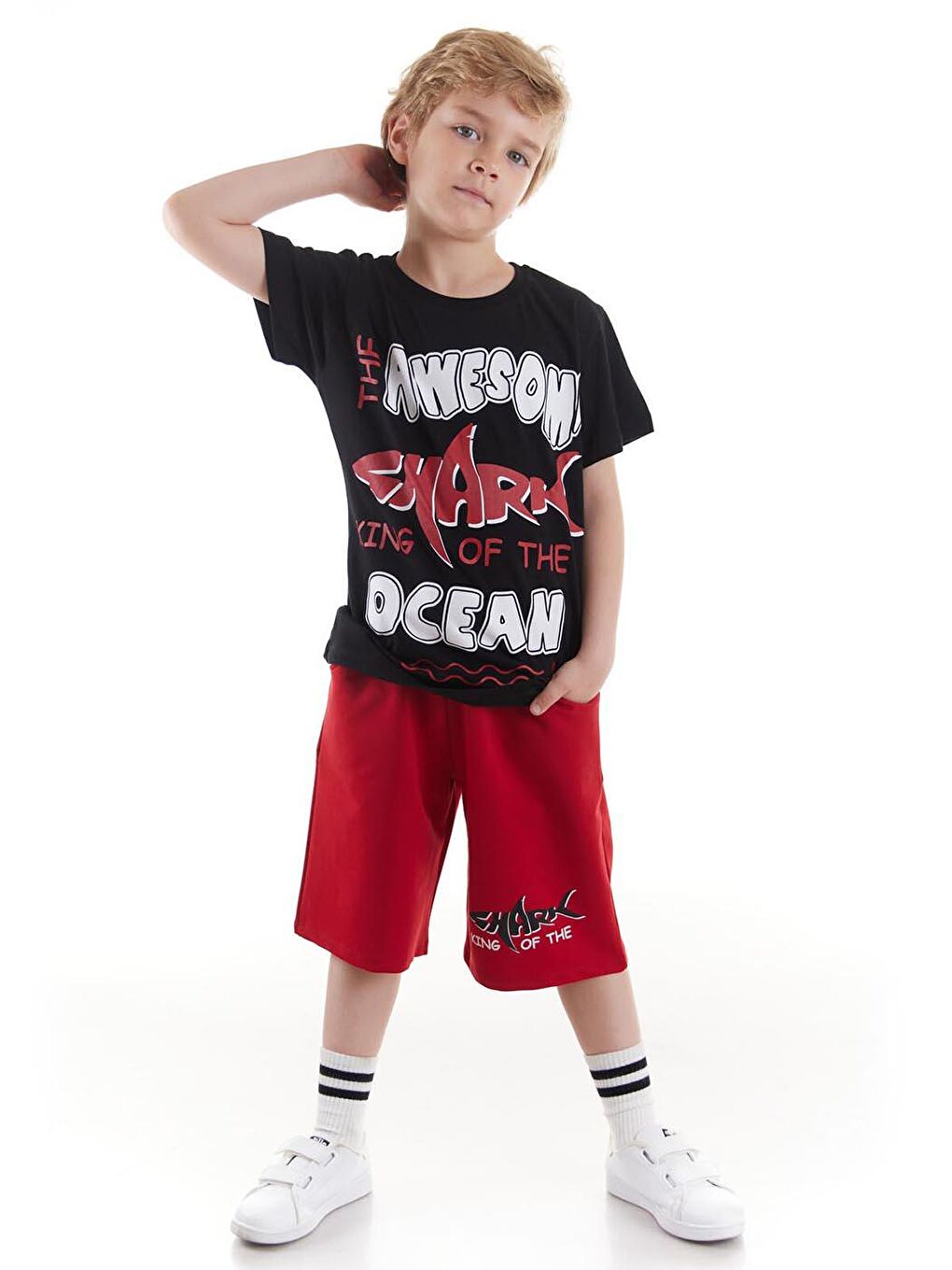 Siyah Erkek Çocuk Takım Awesome Baskılı Kaprili Alt Üst Takım Trend Pamuklu Ak2520-2