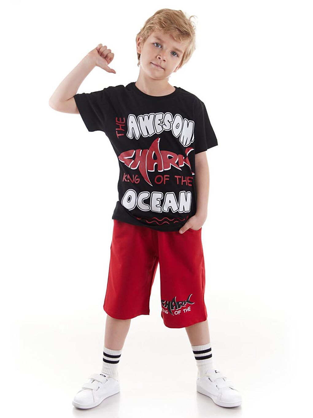 Siyah Erkek Çocuk Takım Awesome Baskılı Kaprili Alt Üst Takım Trend Pamuklu Ak2520-3