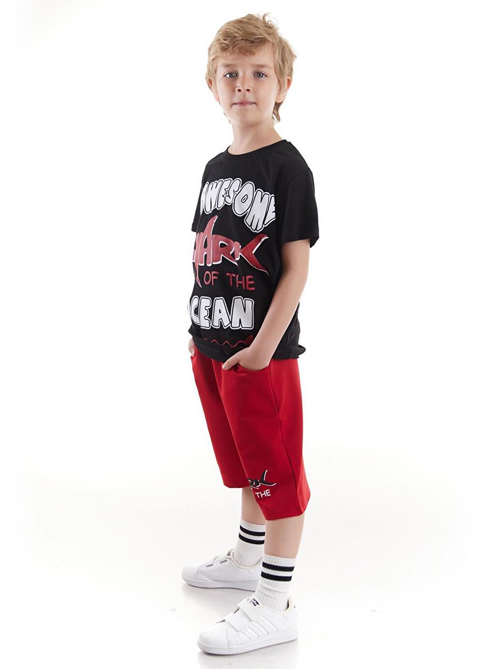 Siyah Erkek Çocuk Takım Awesome Baskılı Kaprili Alt Üst Takım Trend Pamuklu Ak2520-4